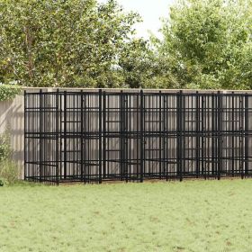 Dog Kennel Black Powder-coated steel Extra Large Durable (Color: Black)